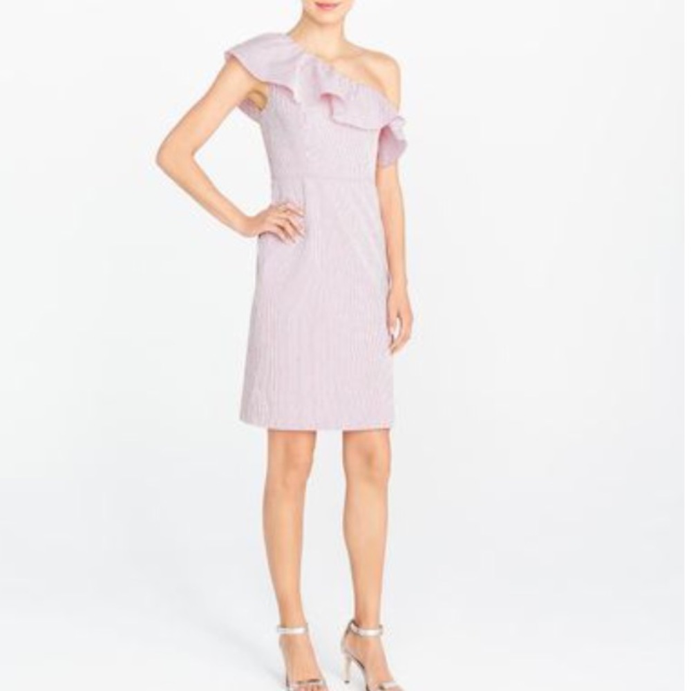 J.Crew One-shoulder Ruffle Dress In Seersucker